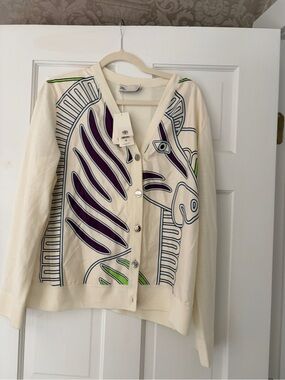 NWT TORY burch silk front zebra cardigan sweater xl